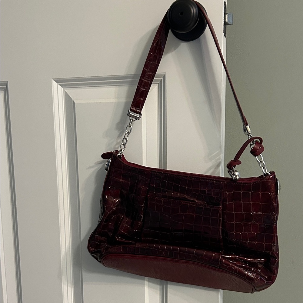 Elegant Brighton Burgundy Crocodile-Embossed Shoulder Bag